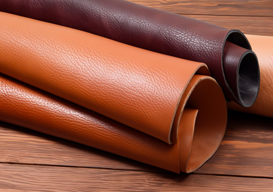 Rolls of leather hides